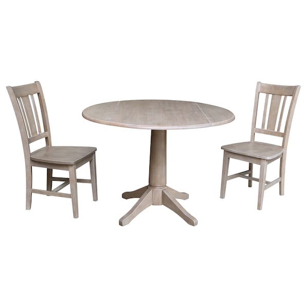 International Concepts Round 42 in Round Top Pedestal Table with 2 Chairs, Washed Gray Taupe, 42 in W, 42 in L, 30.3 in H K09-42DPT-27B-C10-2 - main
